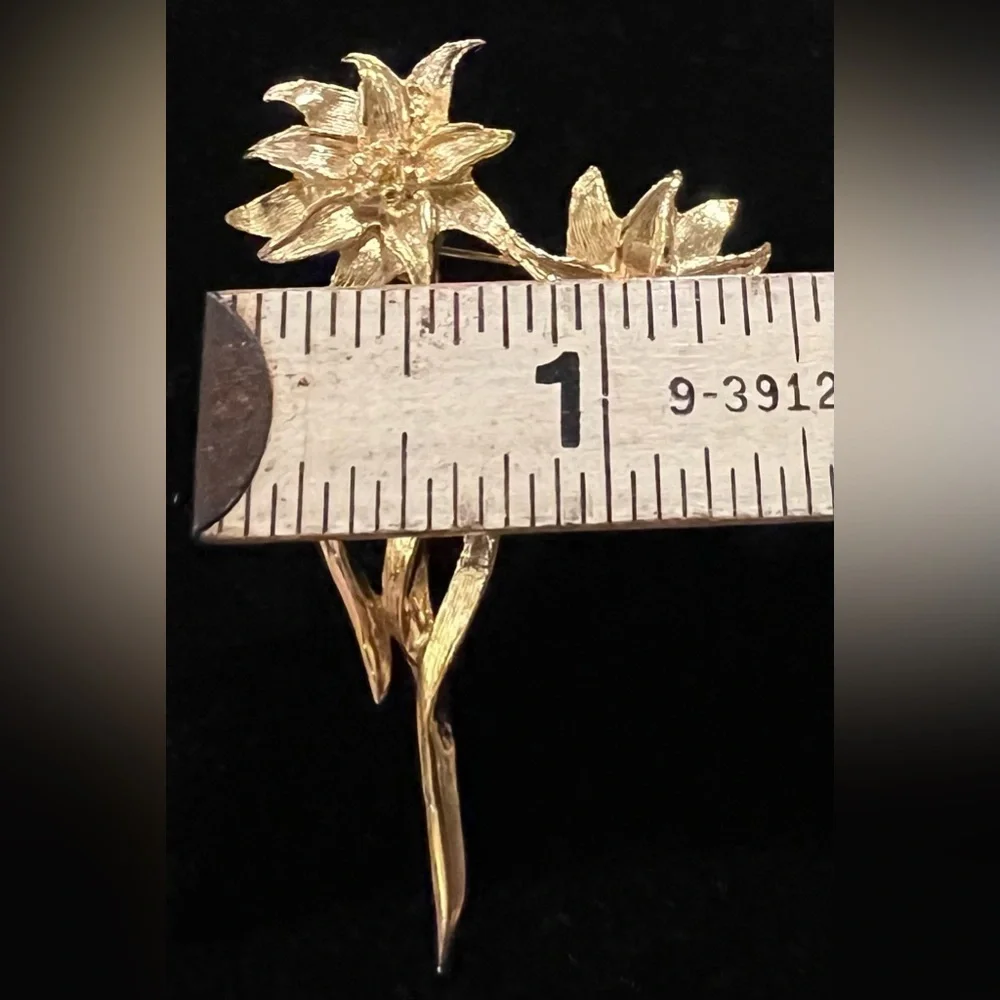 VTG Double Sunflower Gold Tone Brooch Floral Pin Garden Summer Spring 1990s
